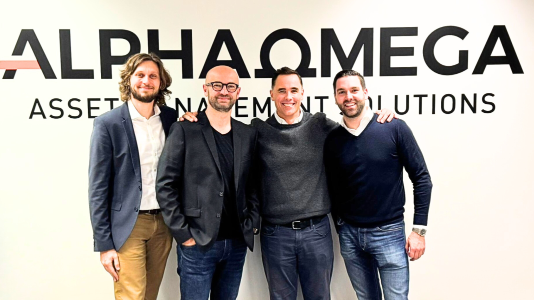 From left: Xavier Morin, AlphaOmega CRO; Antoine Capone, FE fundinfo General Manager, Luxembourg/AlphaOmega CEO; Liam Healy, FE fundinfo CEO; Cedric Plumacher, AlphaOmega CFO © AlphaOmega