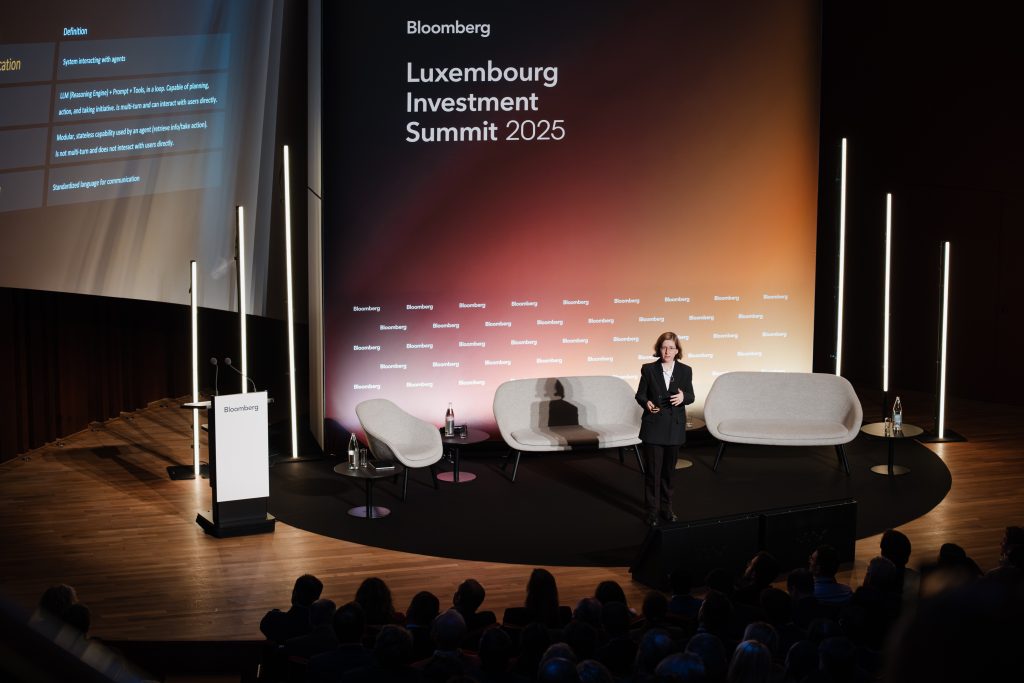 (Amanda Stent, pictured, is head of AI strategy &amp; research in the office of the Chief Technology Officer (CTO) at Bloomberg. © Marion Dessard/Bloomberg)