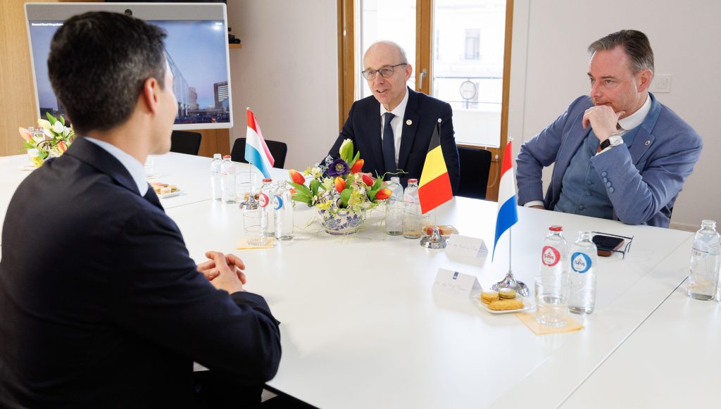 (Dutch Prime Minister Rob Jetten, Prime Minister of Luxembourg Luc Frieden and Belgian Prime Minister Bart De Wever held a Benelux meeting in marge of a European council summit, Thursday 19 March 2026 in Brussels. BELGA PHOTO BENOIT DOPPAGNE Credit: Belga News Agency / Alamy Live News)